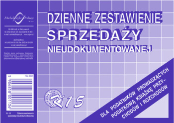 K15 Dzienne zestawienie sprzedaży nieudokumentowanej (dla podatników prowadzących podatkową księgę przychodów i rozchodów)