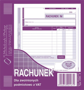 230-4 Rachunek dla zwolnionych podmiotowo z VAT