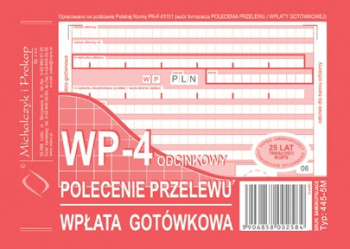 445-5M Polecenie przelewu - wpłata gotówkowa - 4 odcinkowe