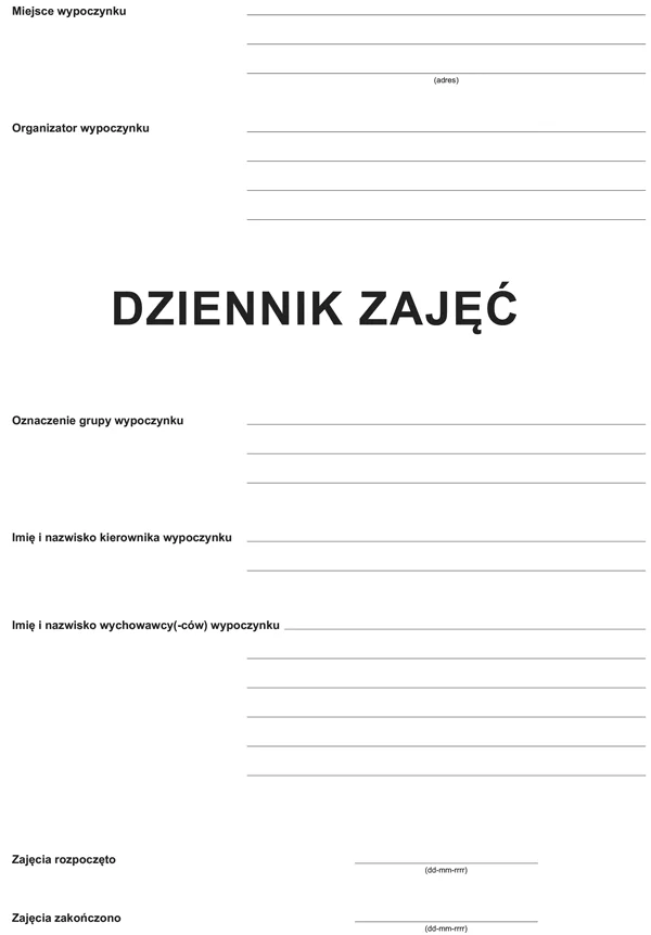 Galeria - A-150-1 Dziennik zajęć realizowanych podczas wypoczynku dzieci i młodzieży