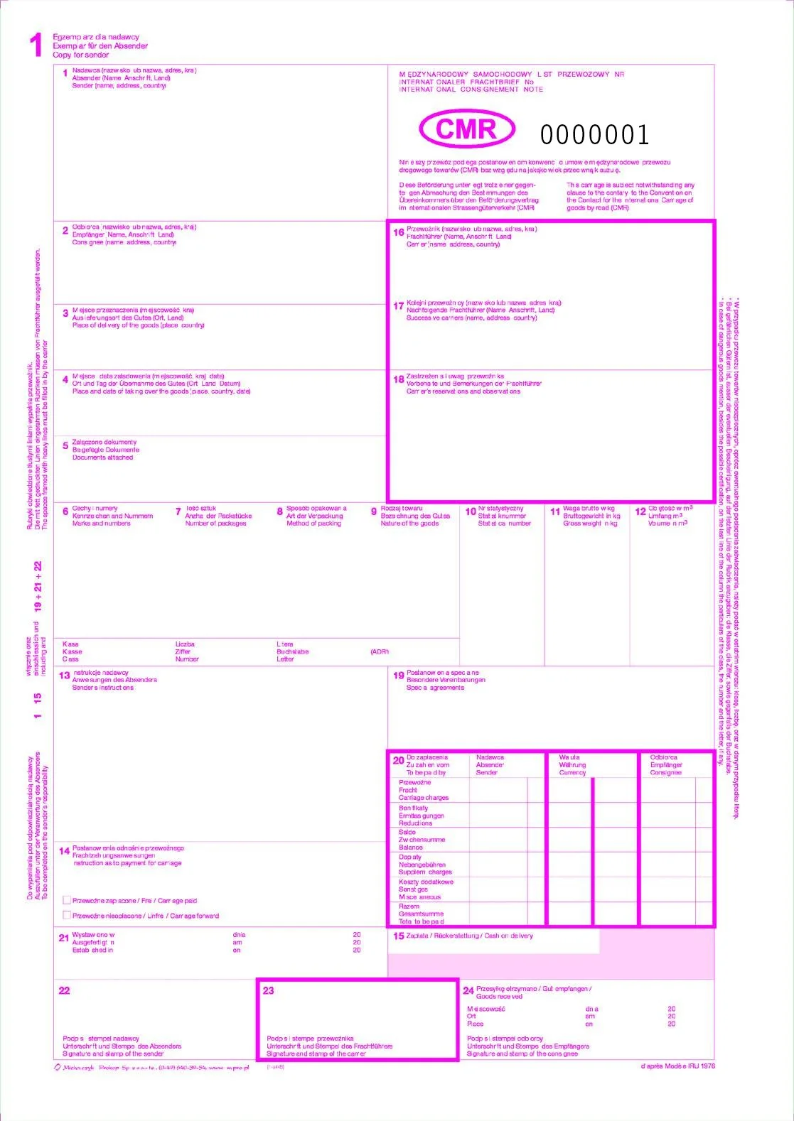 Galeria - 800-2N CMR Międzynarodowy list przewozowy (numerowany)