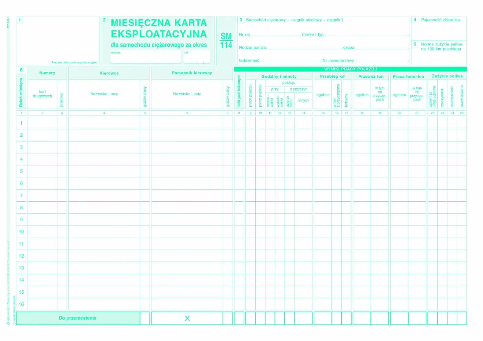 Galeria - 803-1 Miesięczna karta eksploatacyjna sm/114 (samochód ciężarowy)