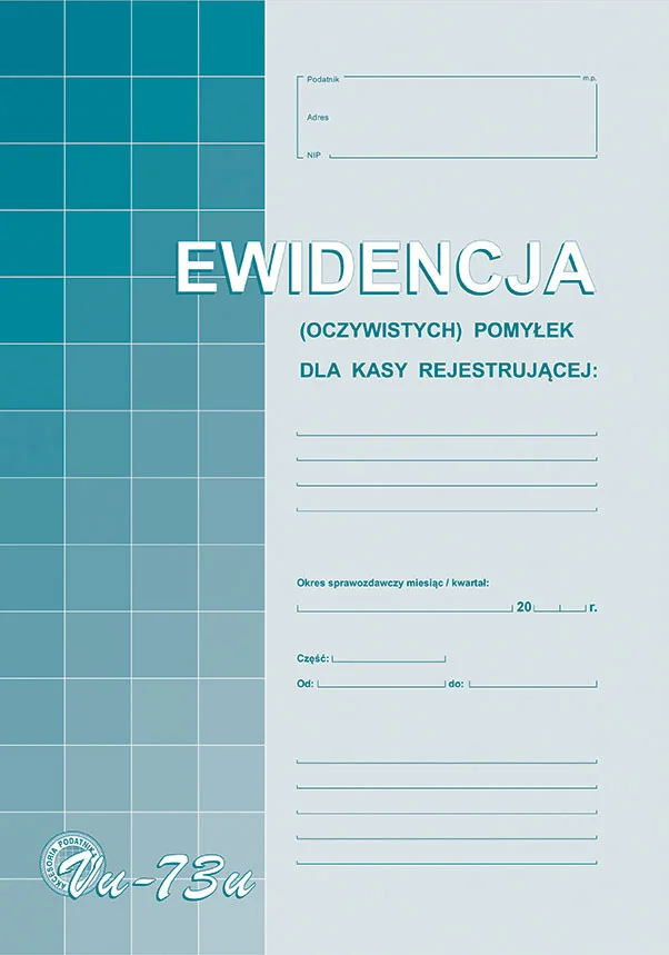 Vu-73u Ewidencja VAT oczywistych pomyłek dla kasy rejestrującej